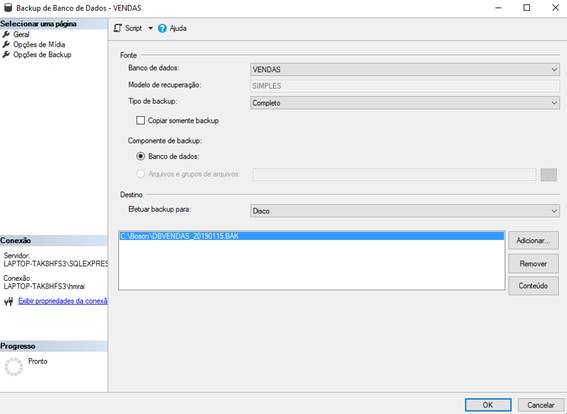 como realizar backup de bancos de dados no microsoft SQL server
