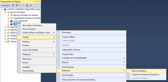 Efetuar restore em banco de dados do SQL Server